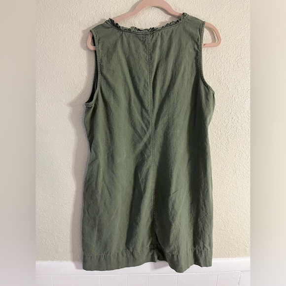 Briggs Linen Blend Sleeveless Ruffle V-neck Dress Women’s Sz XXL Olive Pockets - Picture 3 of 8